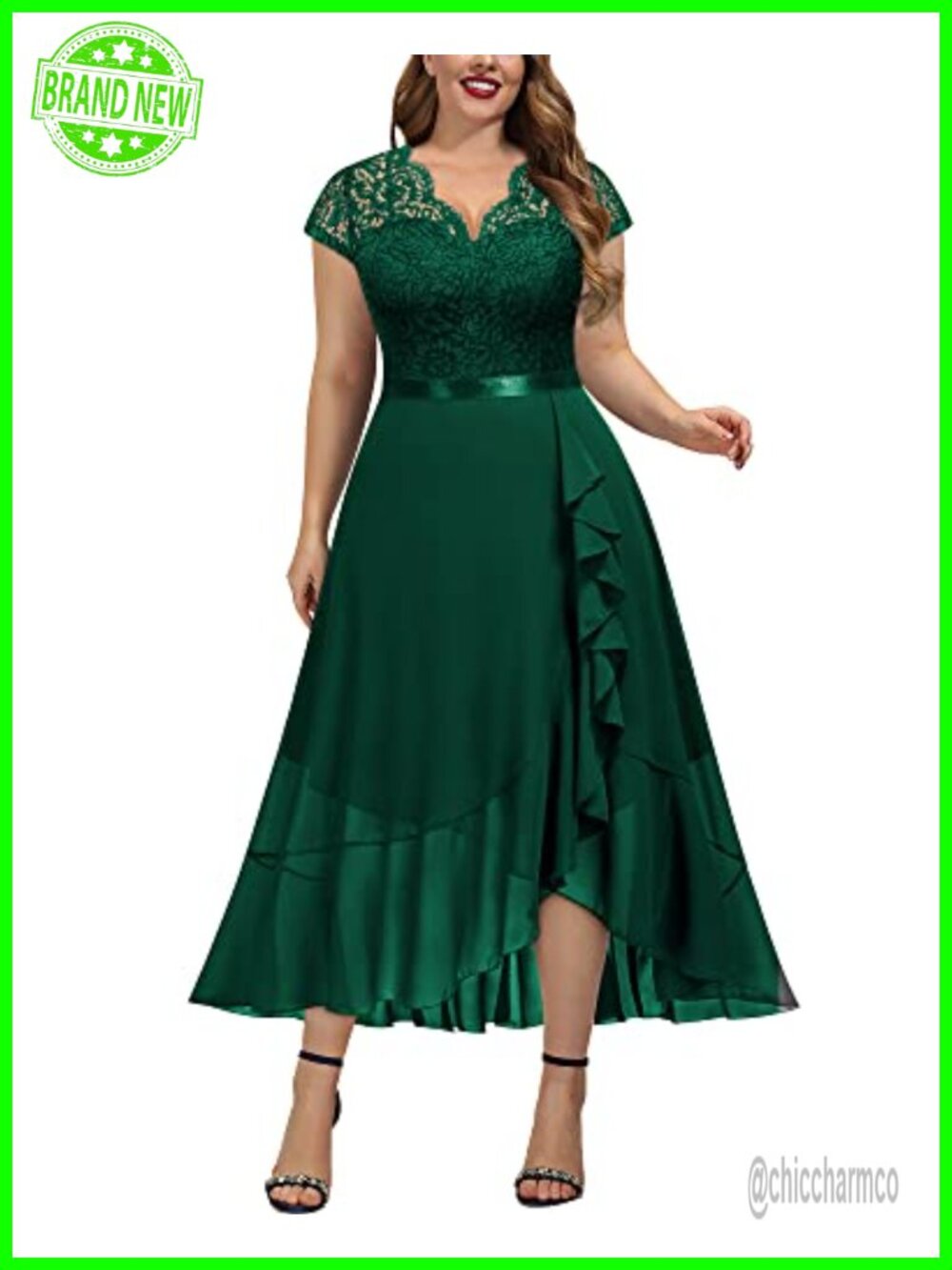 Plus Size Floral Lace Ruffle V-Neck Maxi Bridesmaid Dress